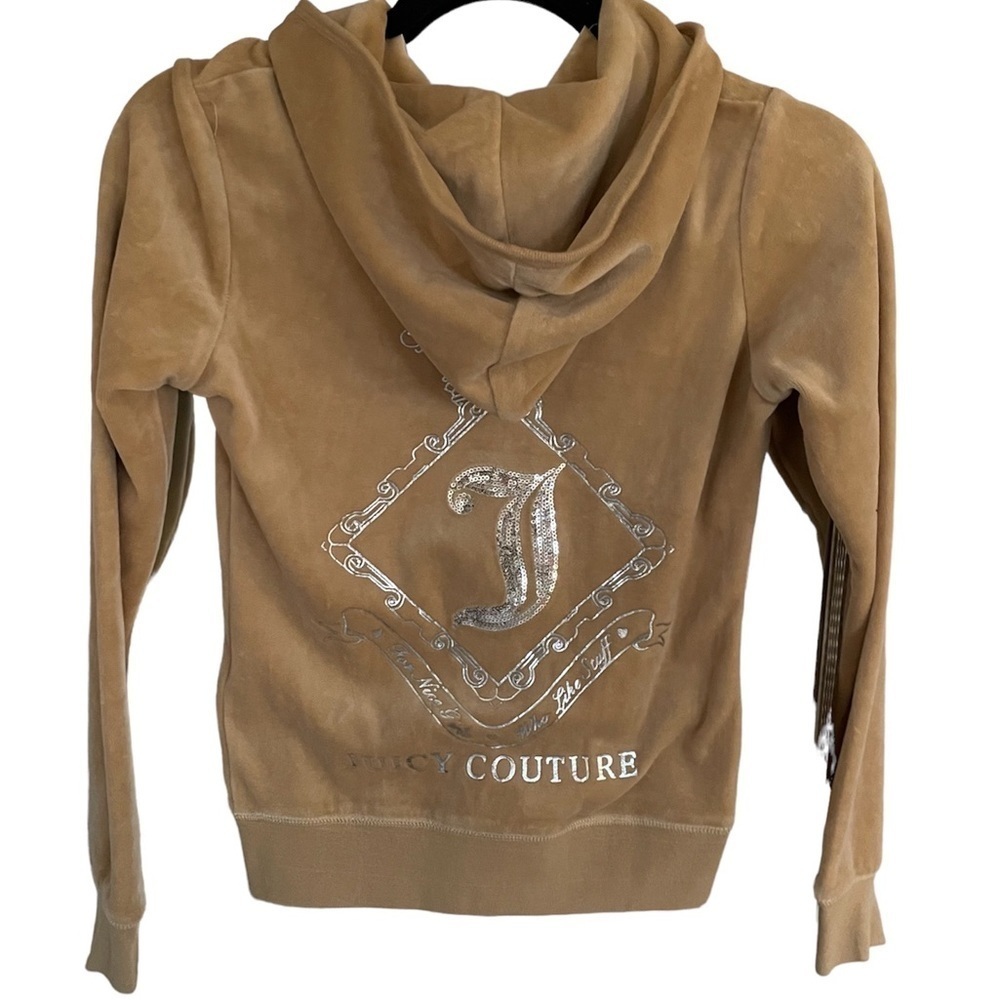Vintage Juicy Couture Velour Velvet Tracksuit Jacket Size Small Tan Hoodie